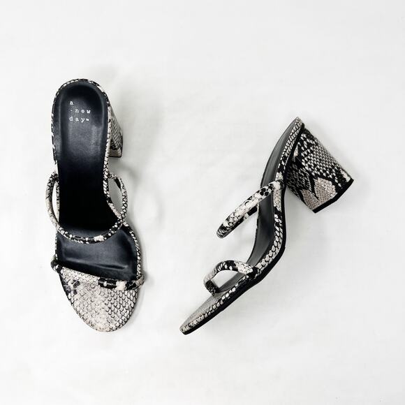 [A New Day] Snake Print Snakeskin Faux Leather Strappy Chunky Block Heels Sz 10 - Picture 3 of 11